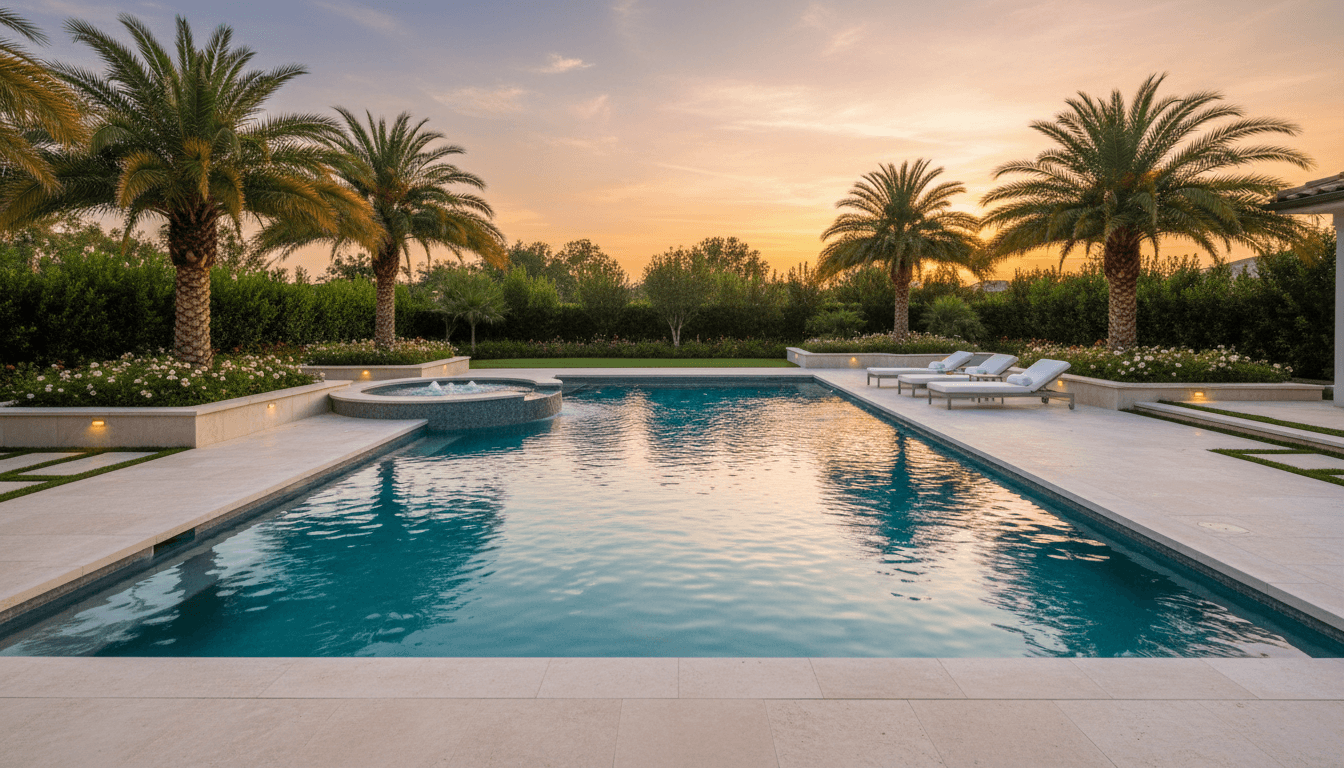 Finished pool and deck project ready for use