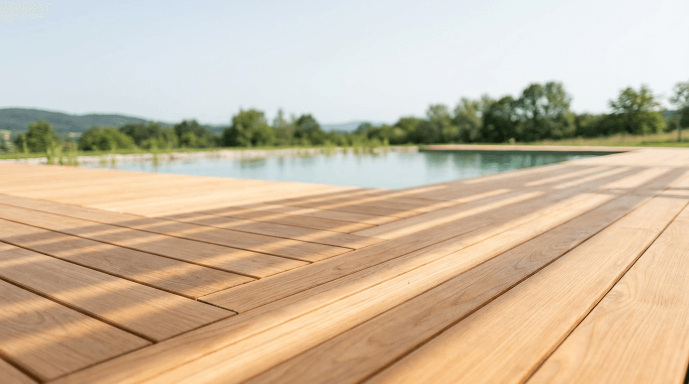 Custom above-ground pool with surrounding deck